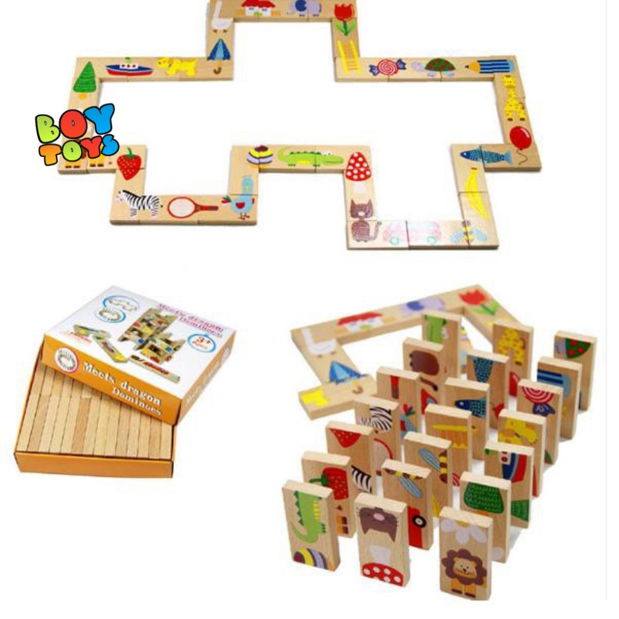 Bộ đồ chơi domino nối đuôi Meets Dragon 28 thanh gỗ để trẻ vui chơi