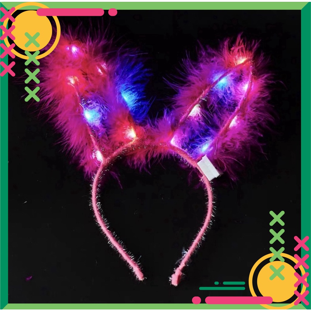 Bờm tai thỏ lông thú có đèn LED nhấp nháy 3 chế độ, 5 màu sắc, phù hợp cho Trung thu, Noel và các lễ hội ban đêm