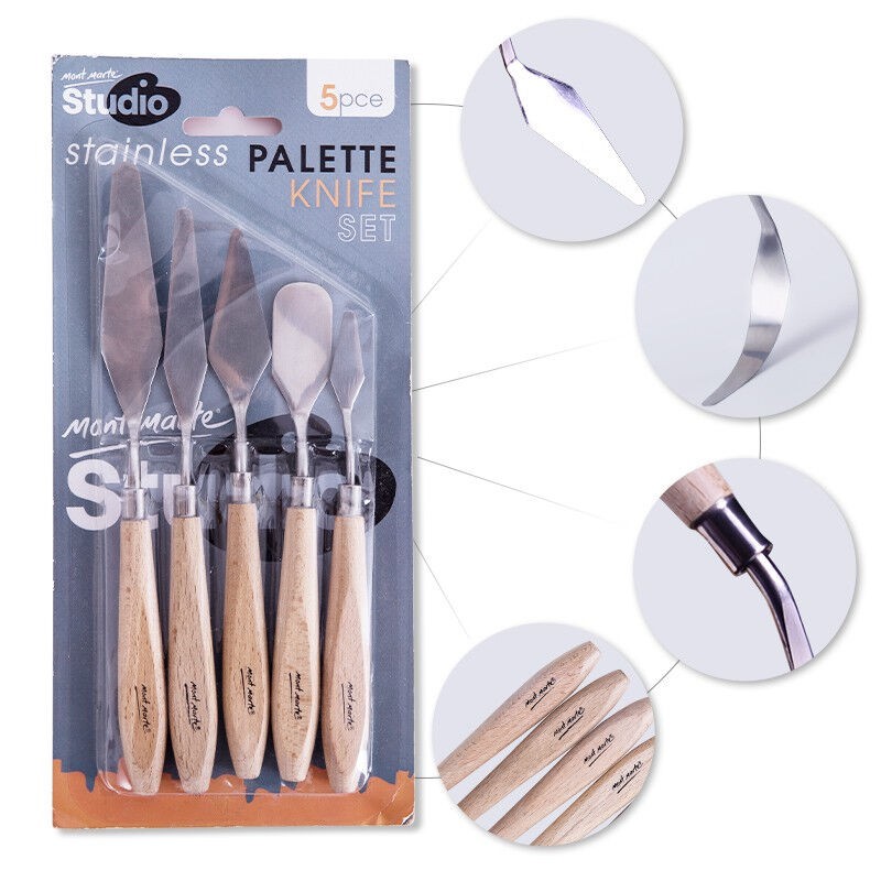 [Hỏa Tốc HCM] Bộ 5 Bay Trộn Màu Thép Không Gỉ Mont Marte - Studio Palette Knife Set 5pce - Stainless - MAPK0002