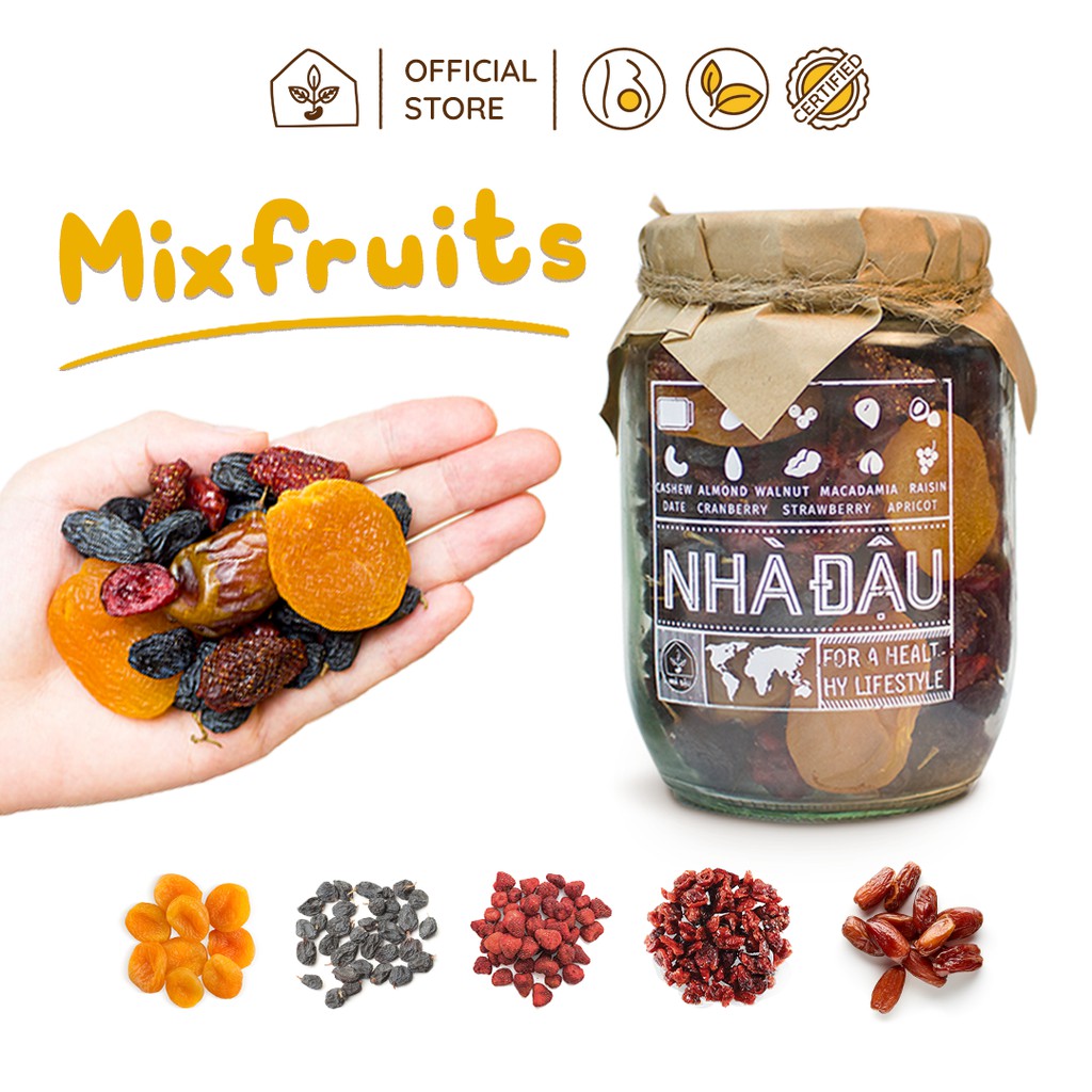 Mixfruits Trái Cây Sấy Dẻo (Mơ Tây, Chà Là, Nho Đen, Nam Việt Quất, Dâu Tây) Nhập Khẩu Hũ 300g | Nhà Đậu | 5