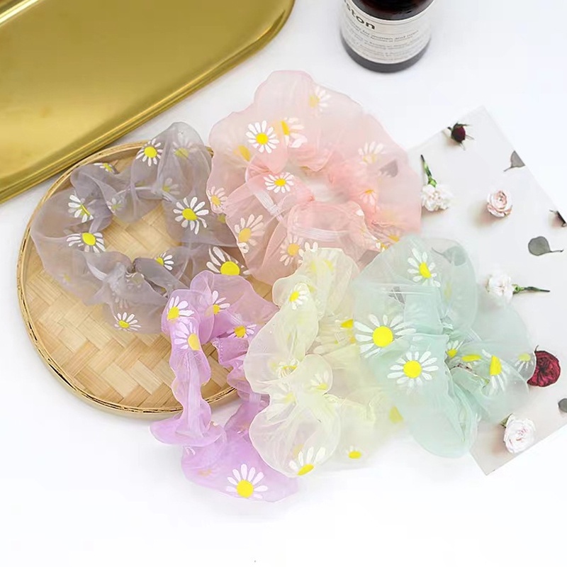 【kifli】Dây Cột Tóc Lưới Họa Tiết Hoa Cúc Cỡ Lớn Xinh Xắn Thời Trang Cho Nữ