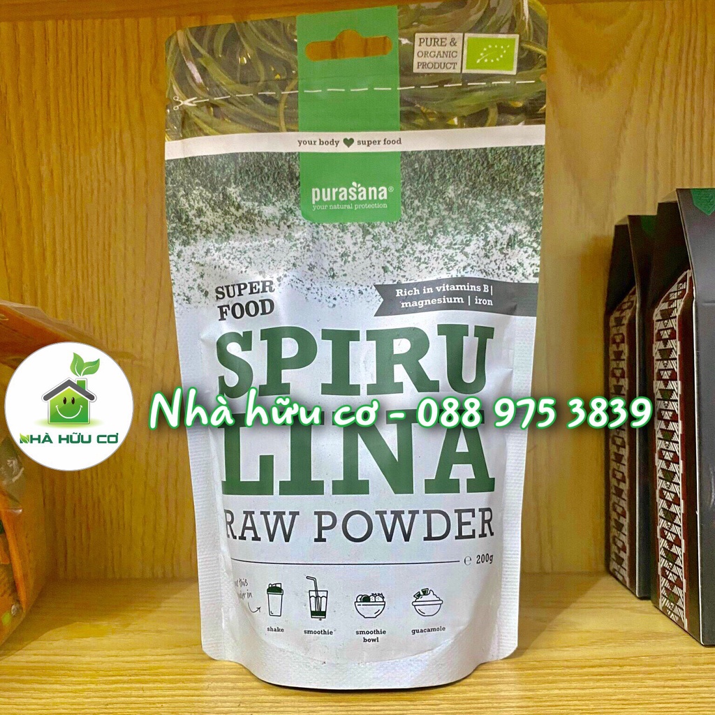 Bột TẢO XOẮN Spirulina hữu cơ PURASANA 200g/100g - Date: 30/4/2025 - Nhà hữu cơ