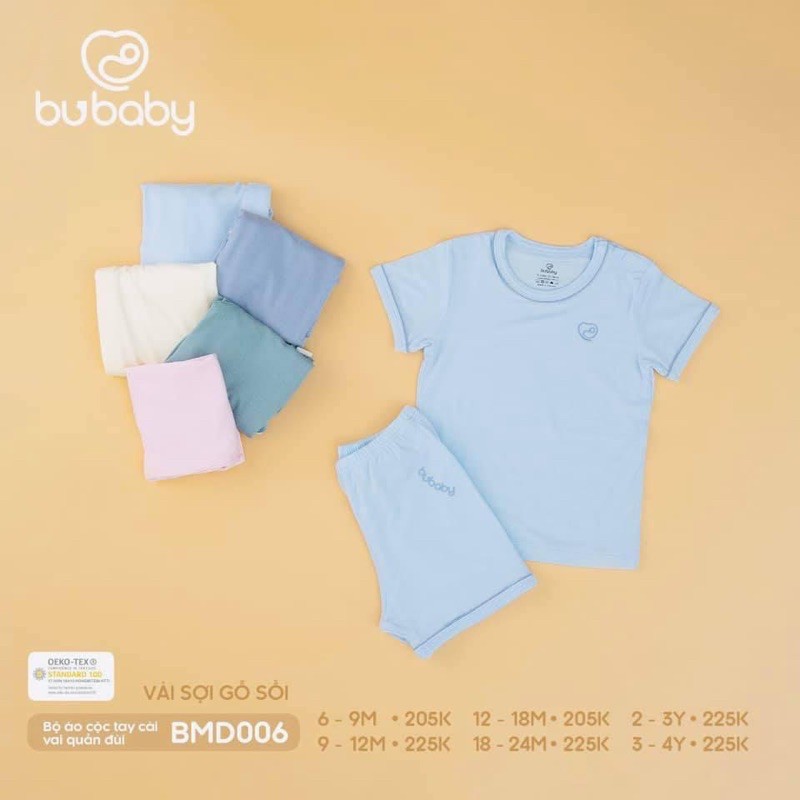 Bộ cộc tay cài vai Bu, Bubaby modal gỗ sồi 6m - 3y