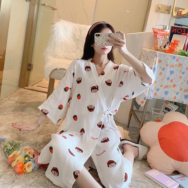 Áo choàng ngủ kiểu Kimono chất liệu Cotton mỏng dành cho nữ | BigBuy360 - bigbuy360.vn