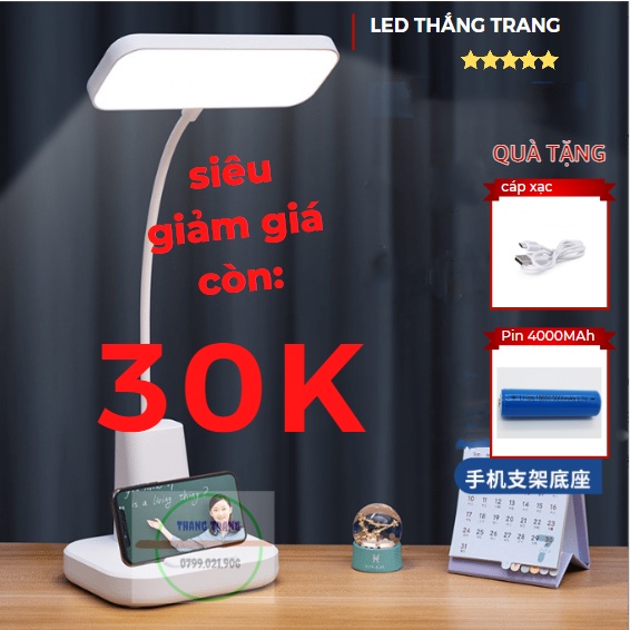 Đèn học để bàn bảo vệ mắt - Đèn học LED hỗ trợ làm việc, đọc sách, trang trí - Có Pin tích điện, cảm ứng 3 màu ánh sáng