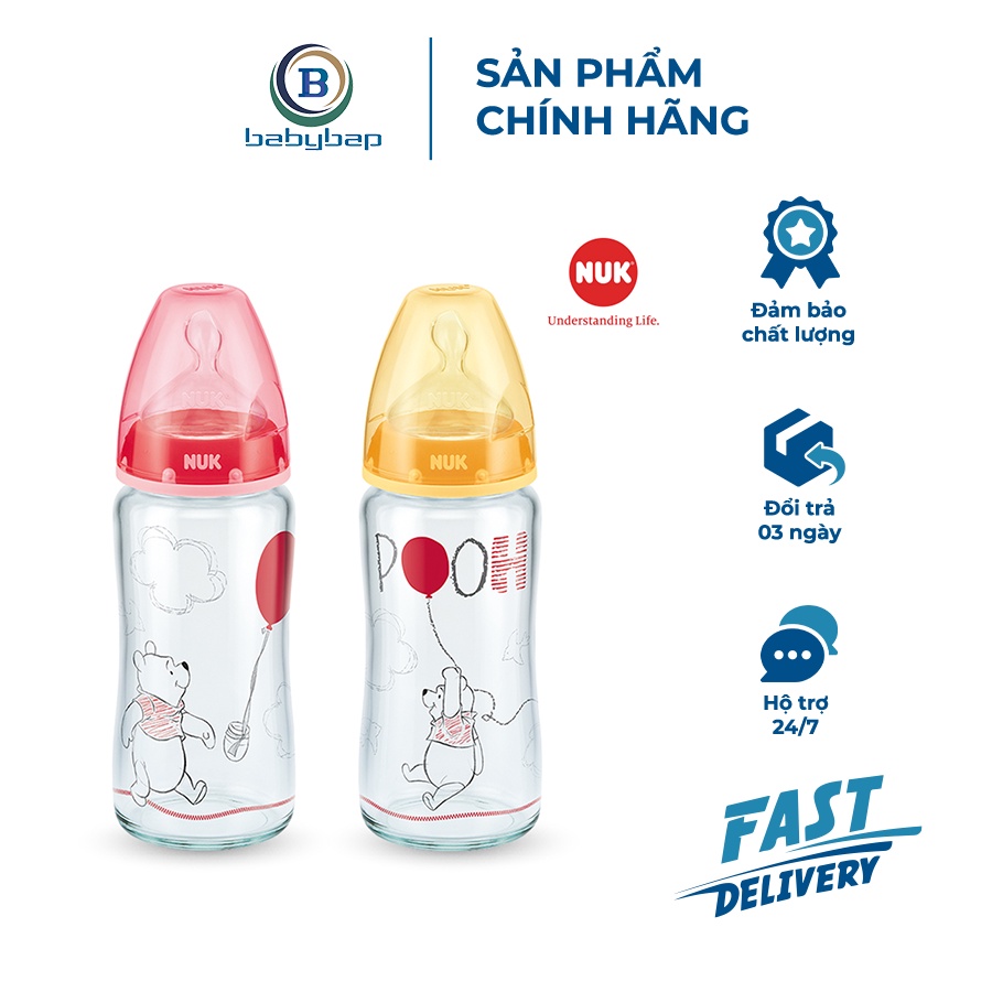 Bình Sữa NUK Premium Choice+ Thủy Tinh 120ml/240ml Núm Ti S1 - M (Disney) Siêu Nhẹ, Siêu Bền, Khó Nứt Vỡ.