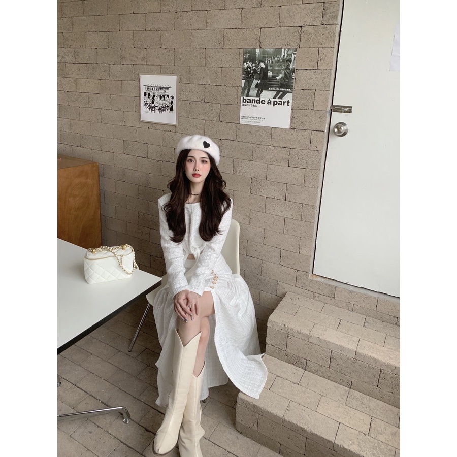 Set dạ tweed xẻ chân