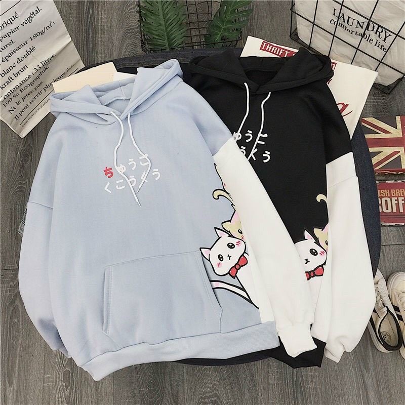 Áo Hoodie Nón Chui Trùm Đầu NAM Nữ Hàng Freesize 1 Cỡ Form Dáng Rộng Dưới 65kg Mặc Vừa ( MÈO BÊN HÔNG CHỮ NHẬT)