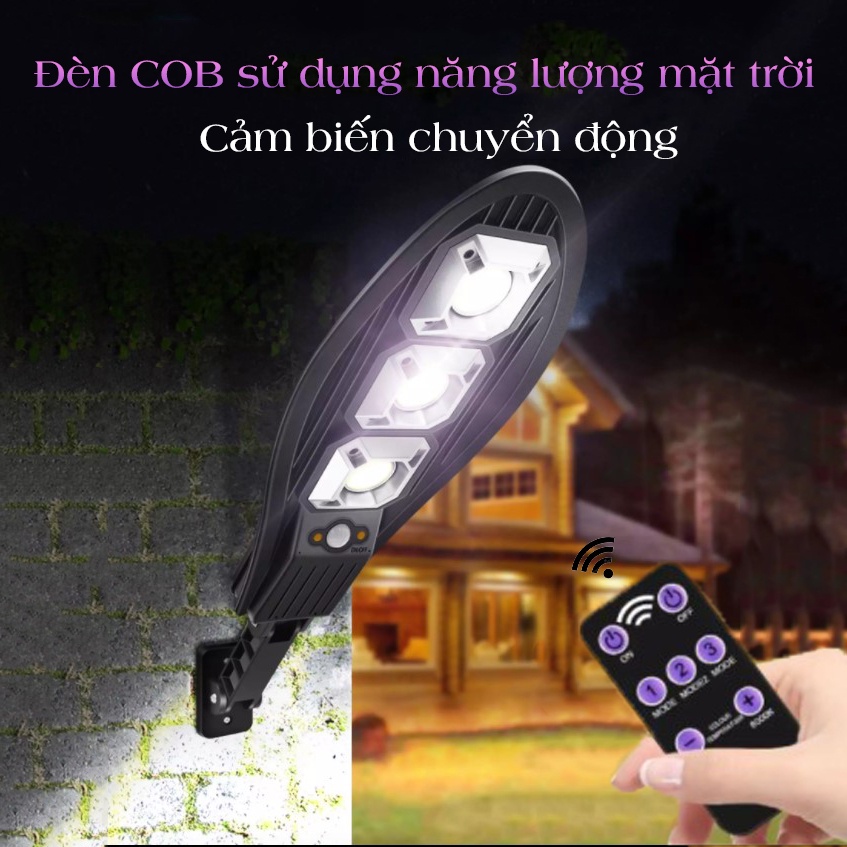 ĐÈN COB 6 bóng 100W - 3 bóng 45W cảm biến chuyển động - sạc pin bằng năng lượng mặt trời - chống nước IP67 - K1129