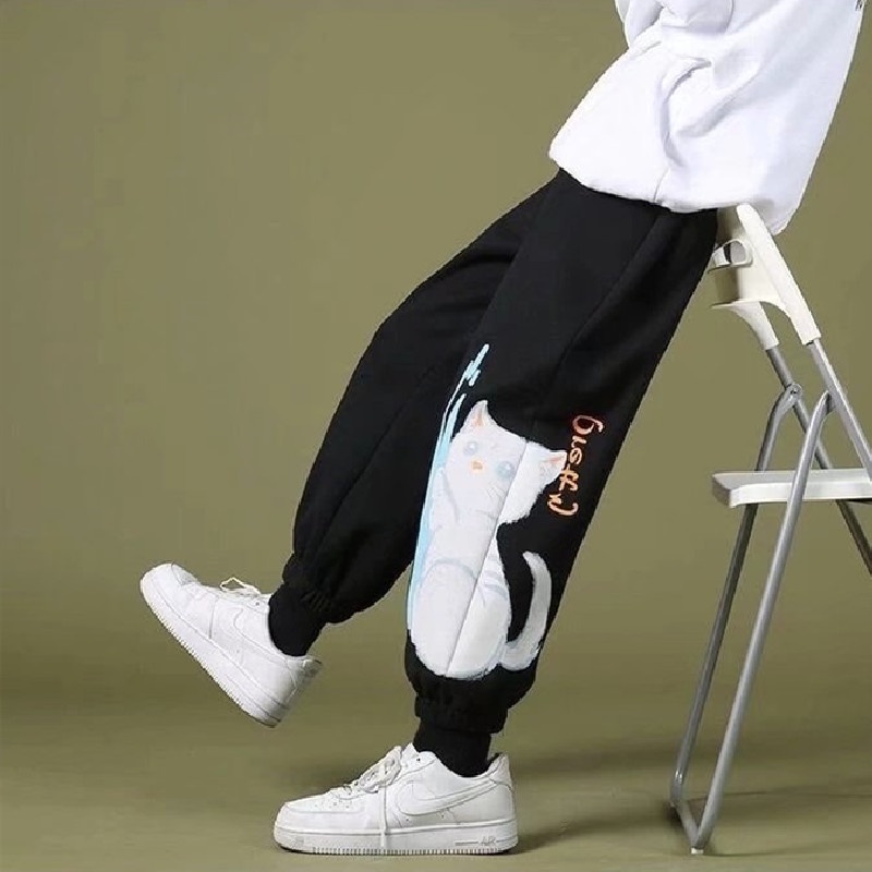 Quần thụng in họa tiết hoạt hình phong cách hip hop đường phố Hàn Quốc 2 màu tự chọn có size lớn M-5XL