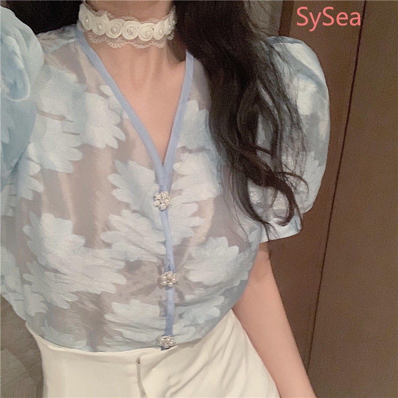 Áo Sơ Mi Voan Đính Nút Ngọc Trai Thời Trang Mùa Hè Dành Cho Nữ