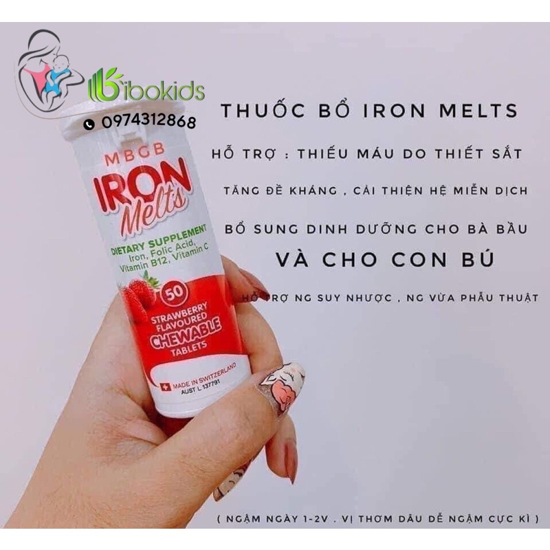 Viên sắt ngậm Iron Melts vị dâu 50 viên của Úc