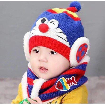 MŨ LEN CÓ BỊT TAI KÈM KHĂN HÌNH THÚ NGỘ NGHĨNH (CAM KẾT GIÁ TỐT NHẤT)