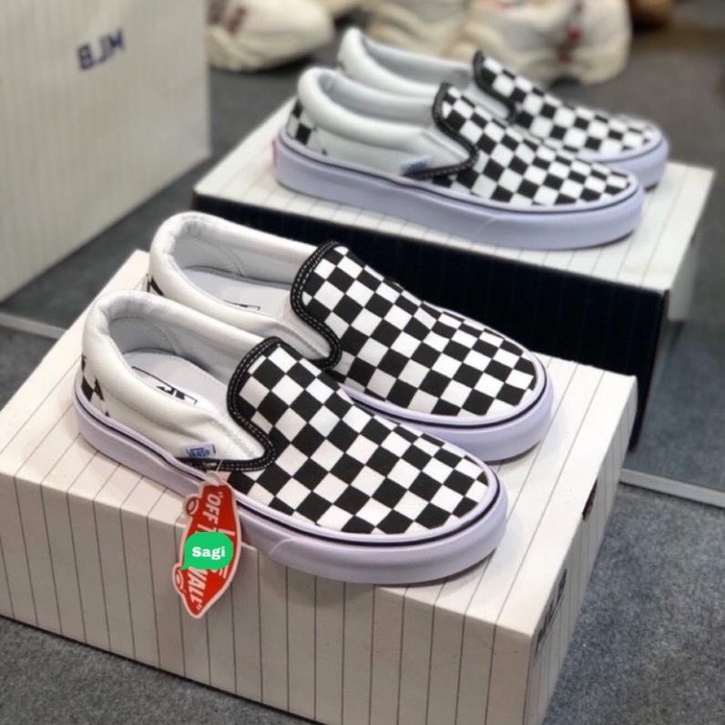 Giày Vans caro🏆FREESHIP🏆 Giày thể thao lười slipon viền trắng nam nữ full box | BigBuy360 - bigbuy360.vn