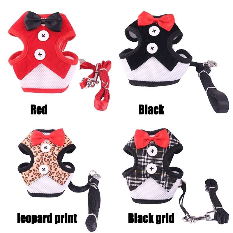 Bộ Áo Vest Thắt Nơ Bằng Nylon Thoáng Khí Kèm Dây Dắt Dành Cho Cún Cưng