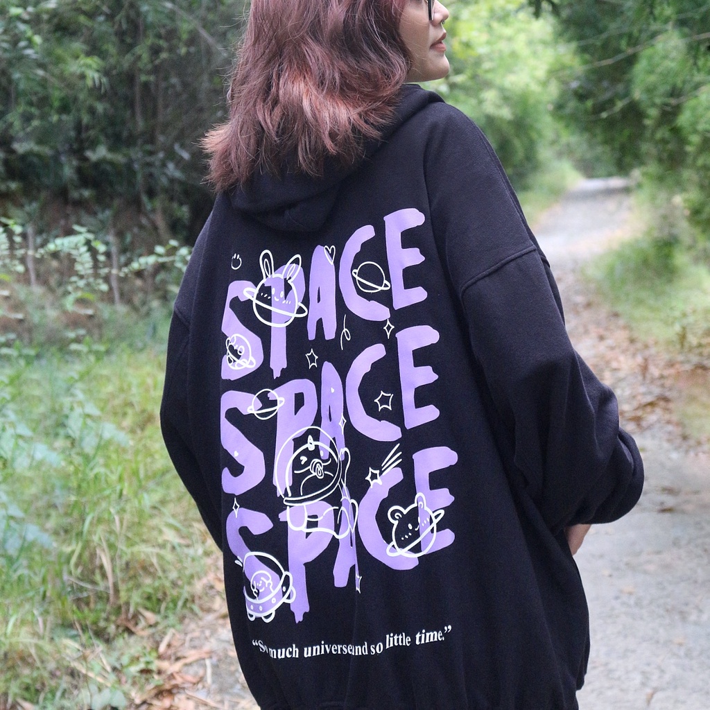 Áo khoác Zip Hoodie nỉ khóa kéo 2 chiều SPACE (Tặng kèm túi Tote)