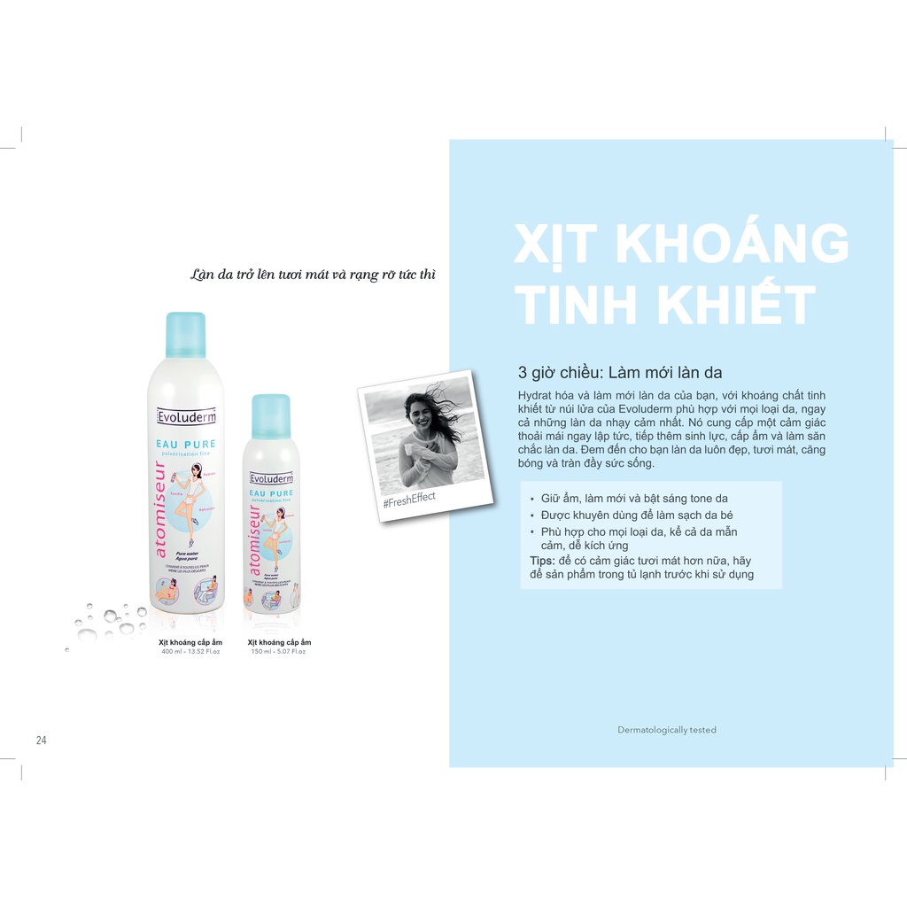 Bộ 2 xịt khoáng Evoluderm atomiseur eau pure dưỡng ẩm cấp nước cho da 150ml x2