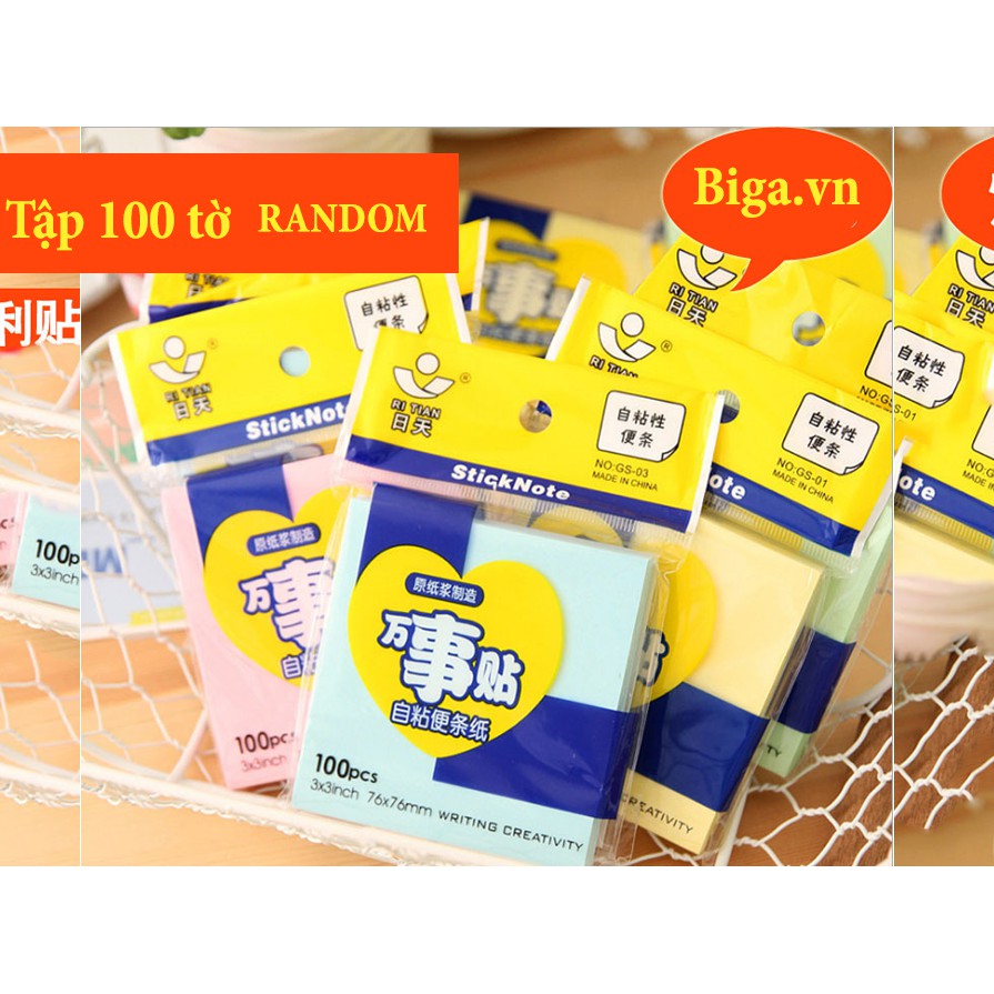 Giấy ghi nhớ Loại 100 tờ, giấy note học sinh 4 màu - Biga Sticky note