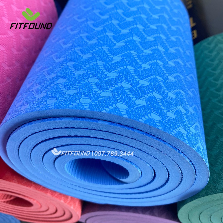 Thảm Tập Yoga Gym TPE 8MM Định Tuyến Cao cấp Siêu bền Chống trơn trượt Fitfound Tặng Dây buộc thể dục tại nhà