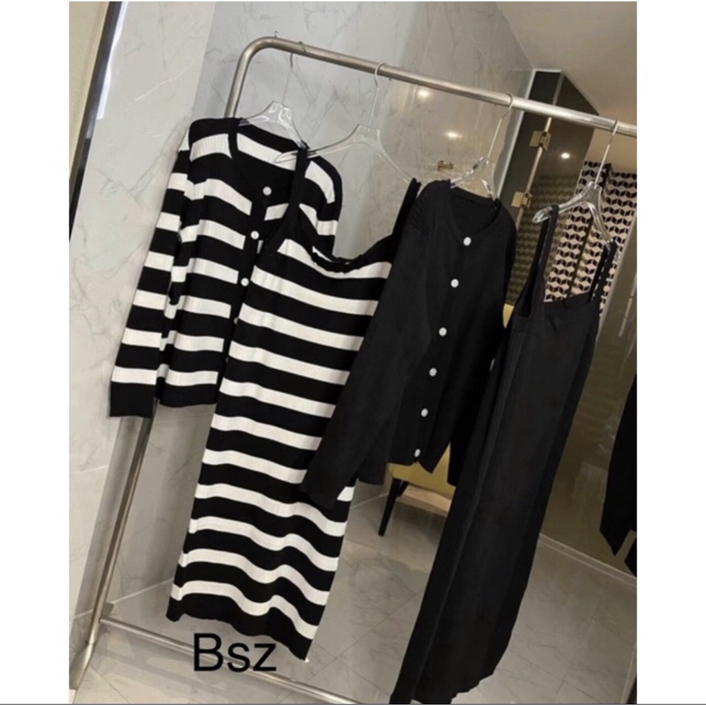 Sét váy 2 dây body len tăm kèm áo khoác cardigan hót nhất năm 2021, hàng quảng châu loại 1