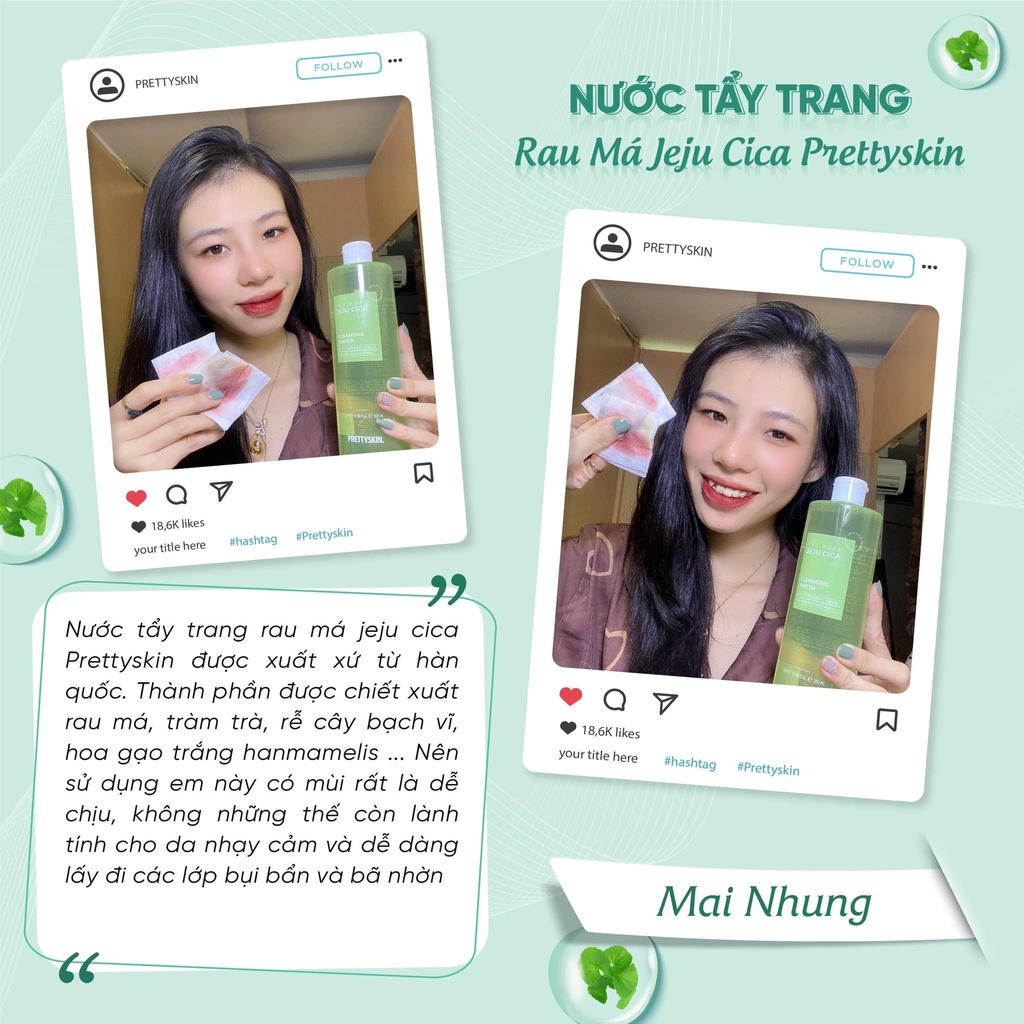Nước Tẩy Trang Cho Da Dầu Mụn PrettySkin 500ml - Prettyskin Rau Má Jeju Cica Giúp Sạch Sâu