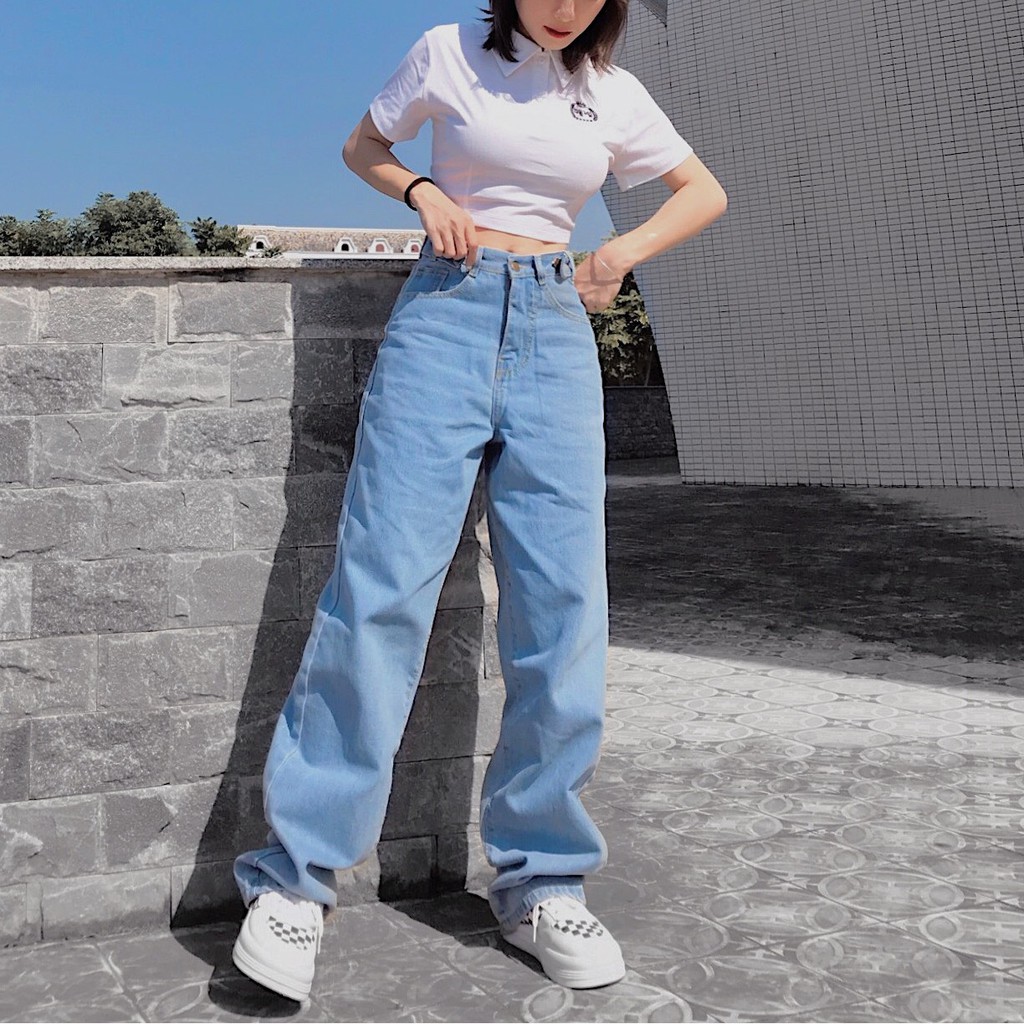 Quần Jeans Nữ Ống Rộng Lưng Cao SIMPLE Phong Cách Ulzzang – Tuni Store