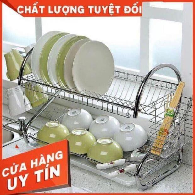 KỆ ÚP CHÉN BÁT INOX 2 TẦNG TẶNG KÈM ỐNG ĐŨA l GIÁ ÚP BÁT ĐĨA INOX 2 TẦNG CÓ KHAY ĐỰNG CỐC, MUỖNG DĨA, DAO