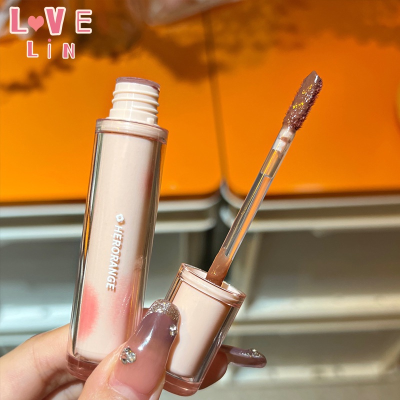 【Lovlein】 HERORANGE Cream Lip Gloss ~ Son bóng Tea Fruity không phai Dạng tuýp tròn trong suốt dành cho nữ
