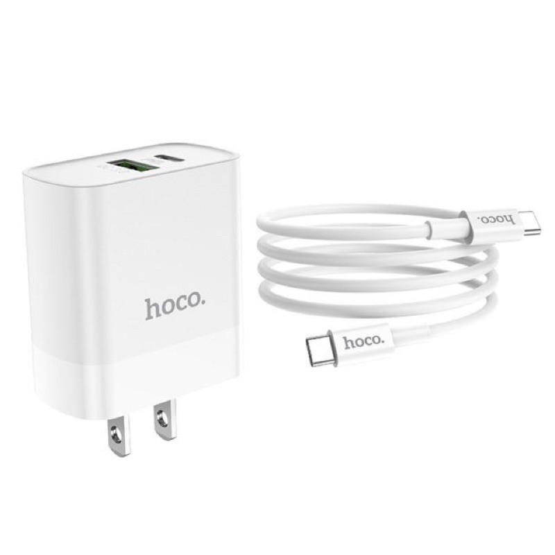 ✔CHÍNH HÃNG✔Combo Bộ Cốc sạc nhanh 2 cổng USB và PD kèm Cáp sạc Type-C to Type-C Hoco C80 QC3.0 và PD18W cho Samsung