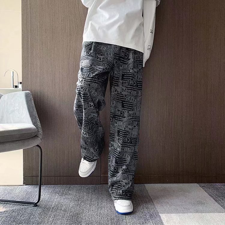 Quần ống rộng in họa tiết tờ báo phong cách Âu Mỹ thời trang cho nam