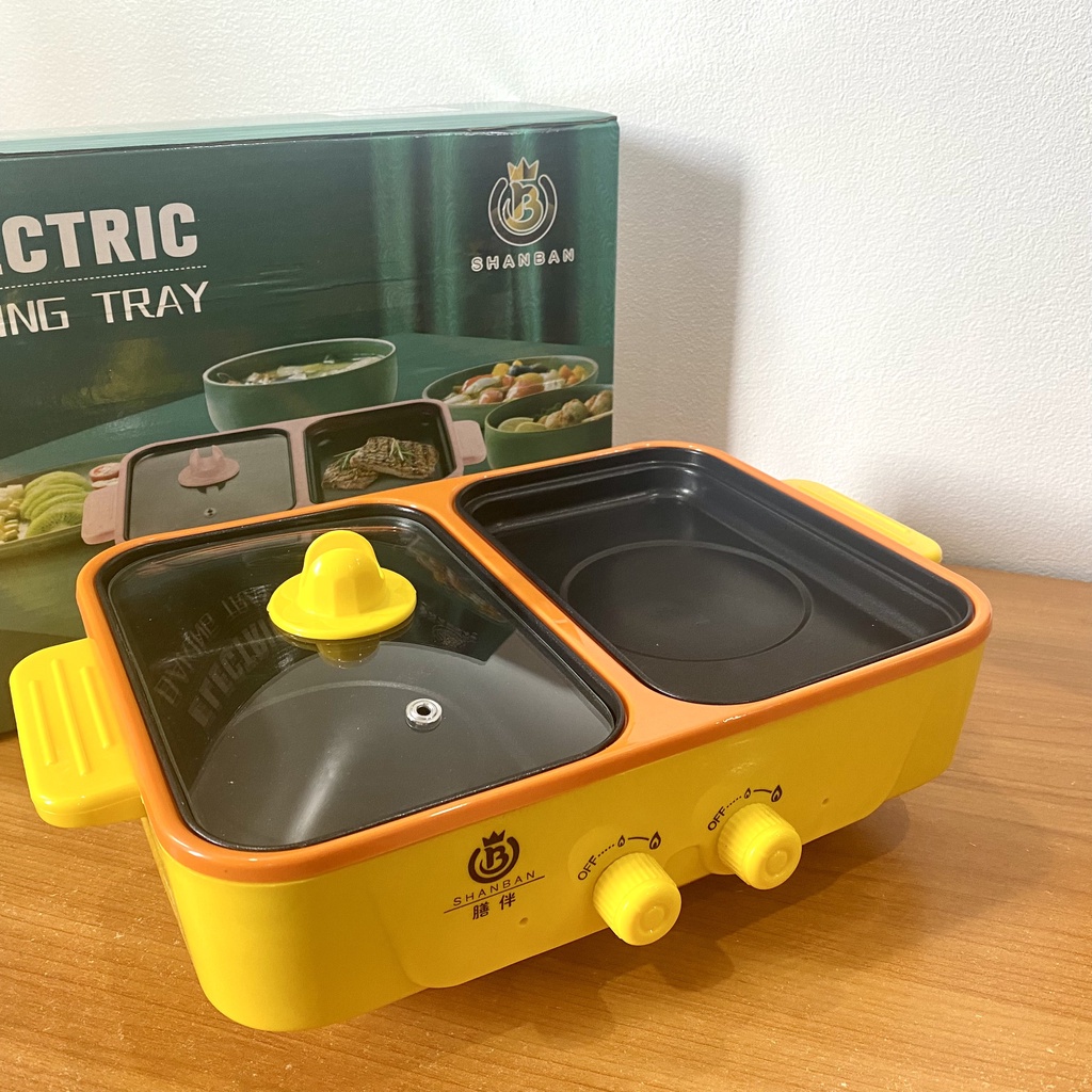 Bếp Lẩu Nướng Mini 2 Ngăn SHANBAN Cao Cấp 2 In 1 Siêu Chống Dính, Đa Năng, Tiện Lợi, Có Bảo Hành