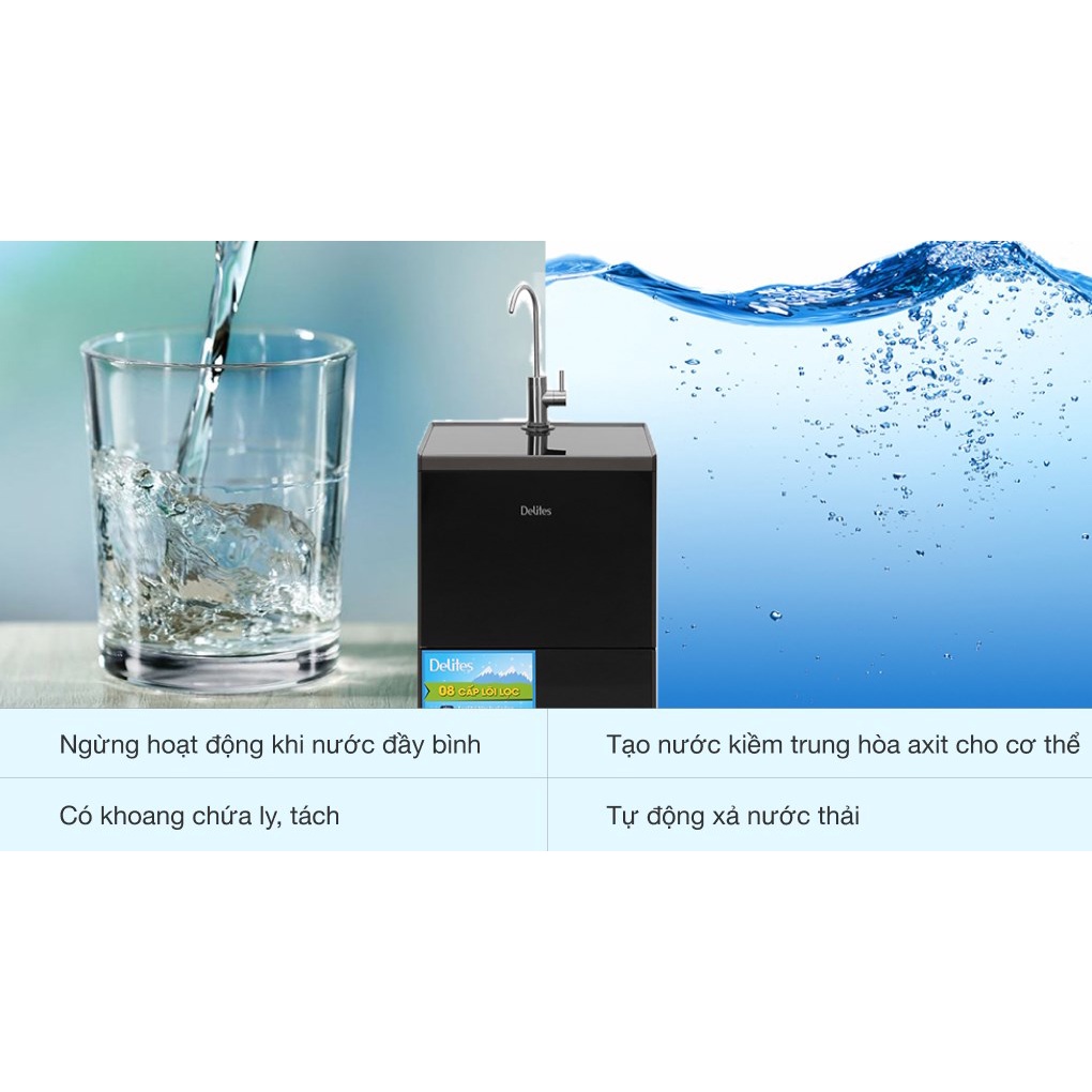 Máy lọc nước RO Delites DES0820RO 8 lõi vỏ đen sang trọng, thiết kế hiện đại - bảo hành chính hãng- Điện máy Sunmy