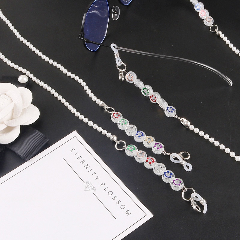 Dây Đeo Mắt Kính Chống Mất Hình Mặt Cười Đính Ngọc Trai Xinh Xắn