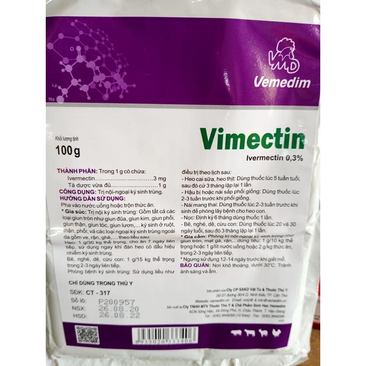 [ Hàng Chính Hãng]   VIMECTIN GÓI 100GAM NỘI NGOẠI KÝ SINH TRÙNG HEO, GÀ, VỊT