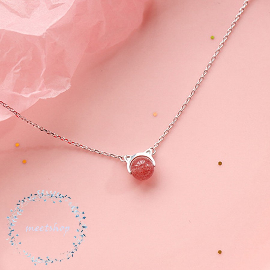 Dây chuyền bạc mèo hồng dễ thương