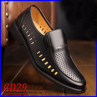 Giày nam da bò cao cấp, giày lười thoáng khí, giày công sở thoáng khí, 2 màu đen nâu GD29, GD30