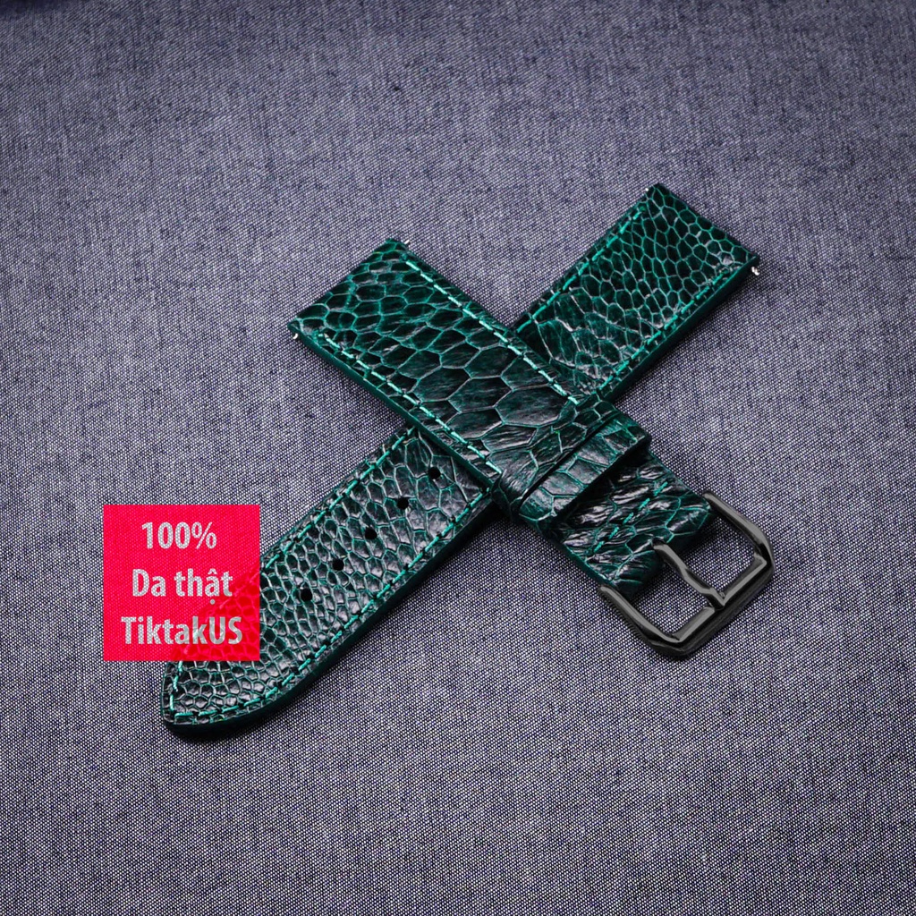 HCM]Dây đồng hồ nam da đà điểu thật khóa thép đen TiktakUs - Nhiều màu, Đủ size 18mm - 19mm - 20mm - 21mm - 22mm