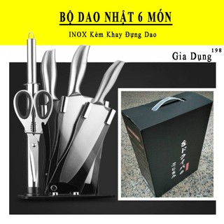 Bộ dao nhật 6 món inox Cao Cấp Kèm khay đựng dao gọn gàng