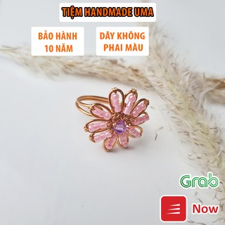 Nhẫn đeo tay hoa cúc đính đá Swarovski màu hồng cá tính cho nữ