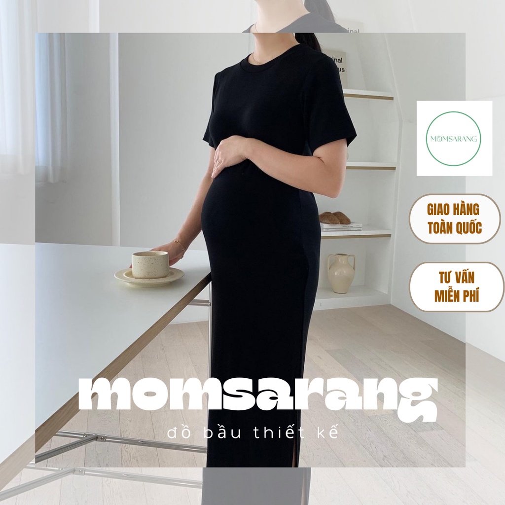 Đầm bầu body cổ tròn dáng dài cotton co giãn đi chơi, du lịch, chụp ảnh nghệ thuật Momsarang H296
