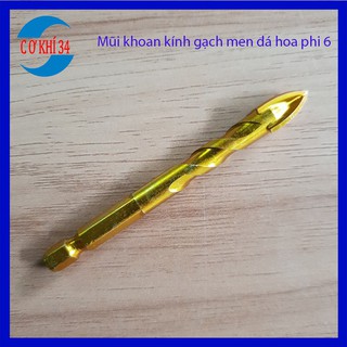 Mũi khoan kính, thủy tinh, gạch men, gạch đá hoa chuôi lục giác phi 6 xoắn vàng