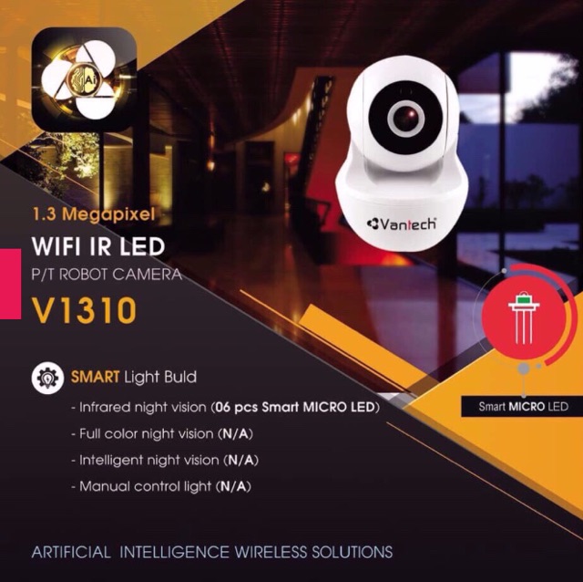 Camera 1.3 IP Vantech V1310 chính hãng - xoay theo chuyển động báo trộm về điện thoại ( tính năng mới nhất )