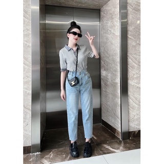 Quần bò cạp cao 2 cúc chun eo Size S M L