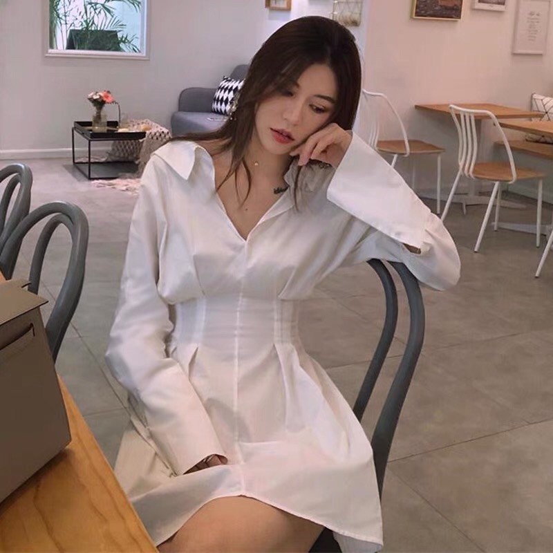 Váy sơ mi chiết eo dáng xoè mặc được hai kiểu