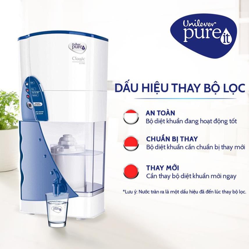 [SIÊU HOT] Máy lọc nước Unilever Pureit Classic 9L - Quà tặng 3 chai thủy tinh đựng nước 500ml có quai sách