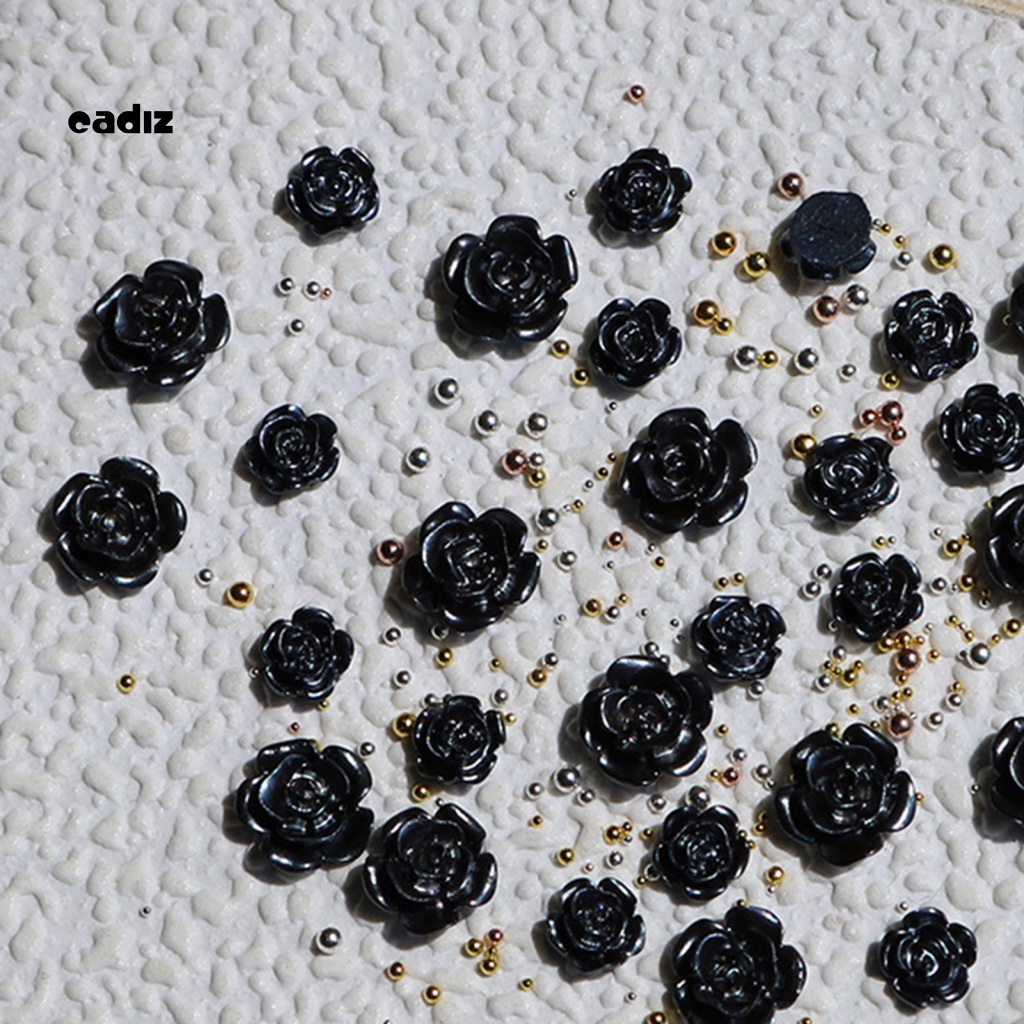 Hạt Nhựa Resin Đen Hình Hoa Trà Đính Móng Tay DIY