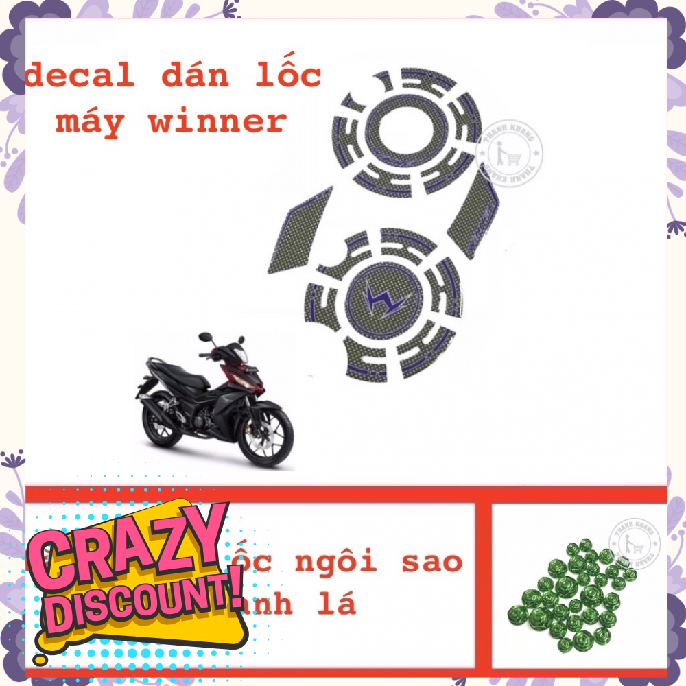 Decal 3D nổi dán lốc máy WINNER  thanh khang tặng chụp ốc ngôi sao xanh lá 006000964  006000561 .