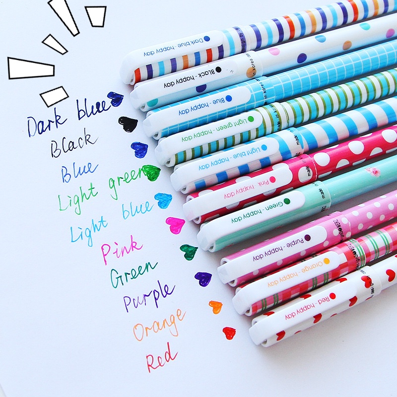 Set 10 Bút Gel Màu Nước Vẽ Graffiti Họa Tiết Hoa Tươi Nhỏ Cho Học Sinh