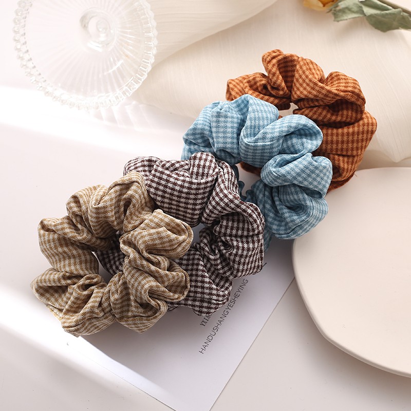 Dây Cột Tóc Scrunchies Gingham Lưới Nhỏ Nhiều Màu