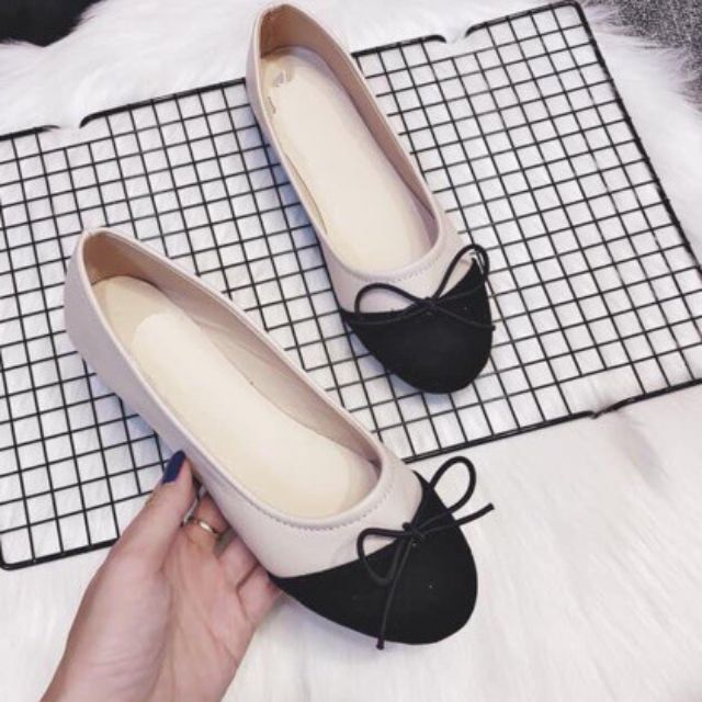 Giày búp bê nữ đế bệt phối da nơ nhí siêu xinh - FREE SHIP